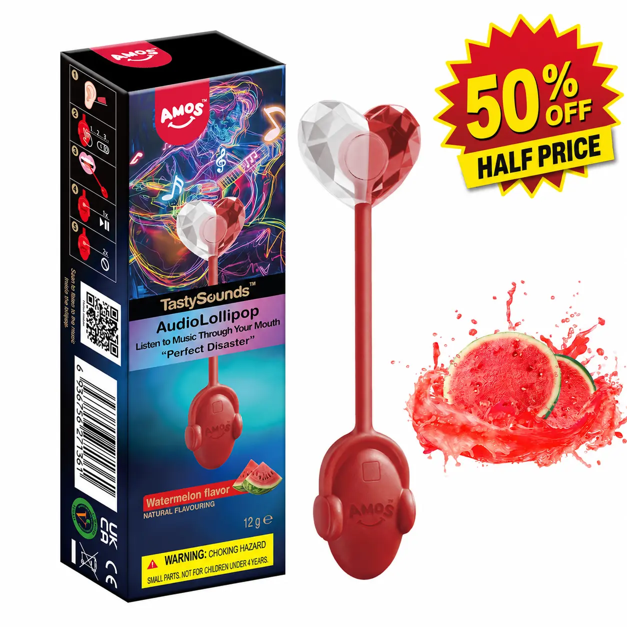(50% off)Amos TastySounds Music Lollipops – Sugar-free heart-shaped candies with bone conduction music tech | K-pop inspired Strawberry, Blueberry, Watermelon, Blackberry Fallontonight lollipop star-1
