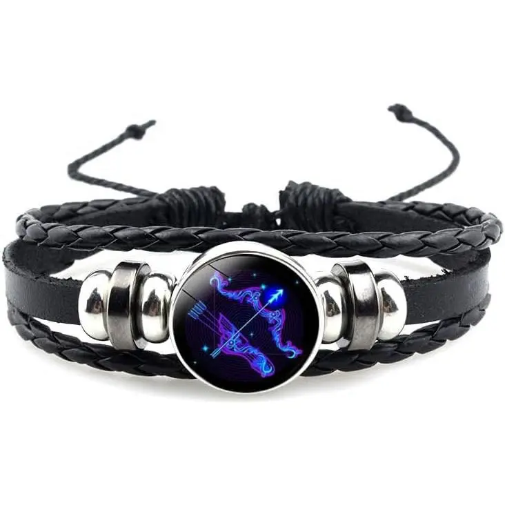 Unisex Classic 12 Constellation Bracelet, Adjustable Woven Leather Wristband, Lightweight & Flexible Jewelry for Daily Wear, Clothes, Lightweight Flex, Men's Jewelry