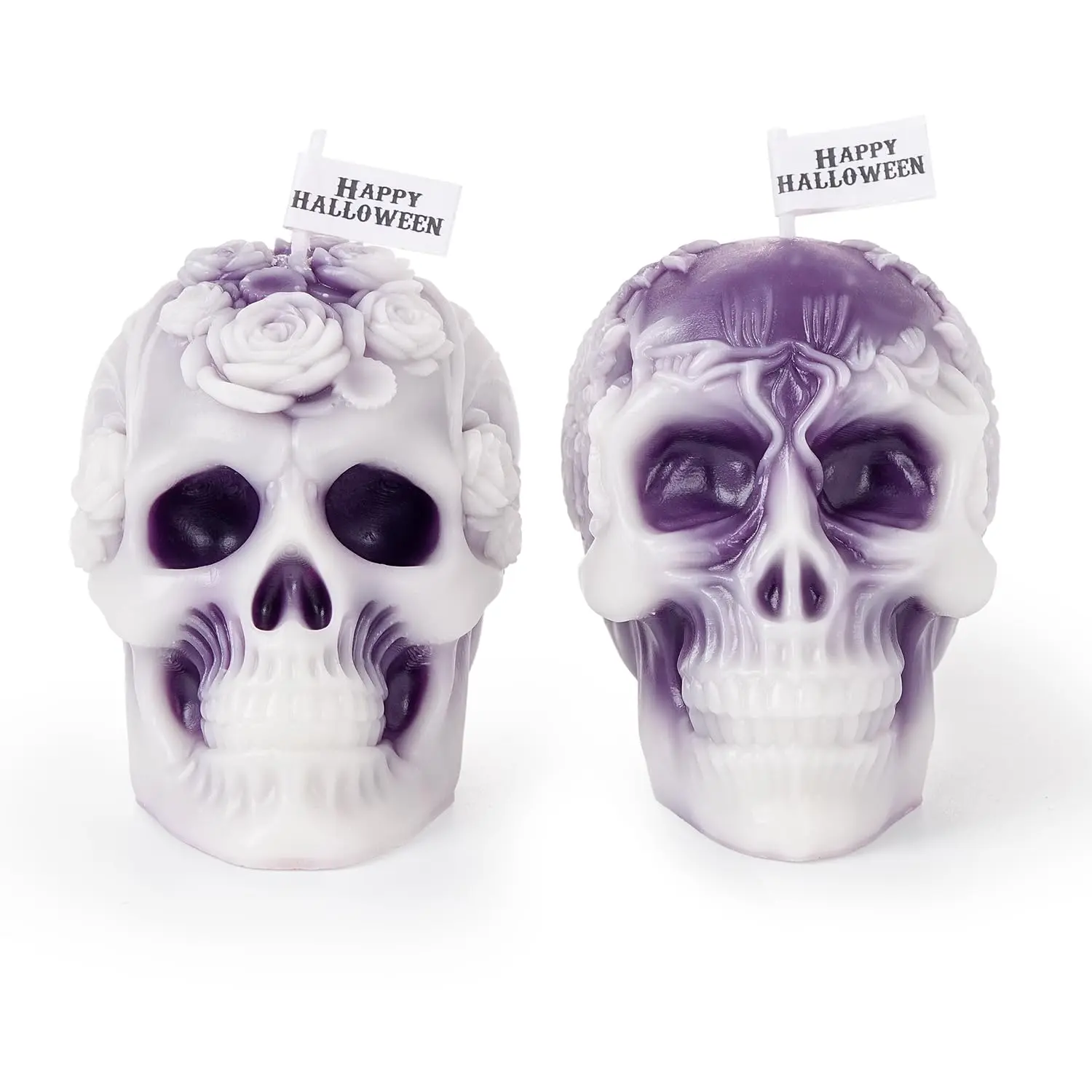 Sungmor Purple Skull Shaped Candles - Halloween Decor, Day of the Dead Gifts, Gothic Home Decor Candles, Unique Scented Candle for Spooky Ambiance, Set of 2, 100% Natural Soy Wax Decorative Candle