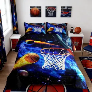 Feelyou Basketball Comforter Set - Breathable Polyester Fiber Multi-Size Bedding with Basketball Hoop Duvet Insert, Galaxy Planet Quilted Duvet Cover, Breathable Soft Blanket for Kids, Travel-Ready Space Themed Bedroom Decor
