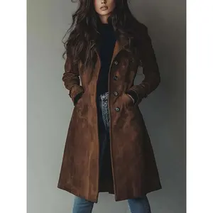 Women Coat Vintage Pocket Single Breasted Long Sleeve Outerwear Windbreaker Fall Outdoor Female Jacket