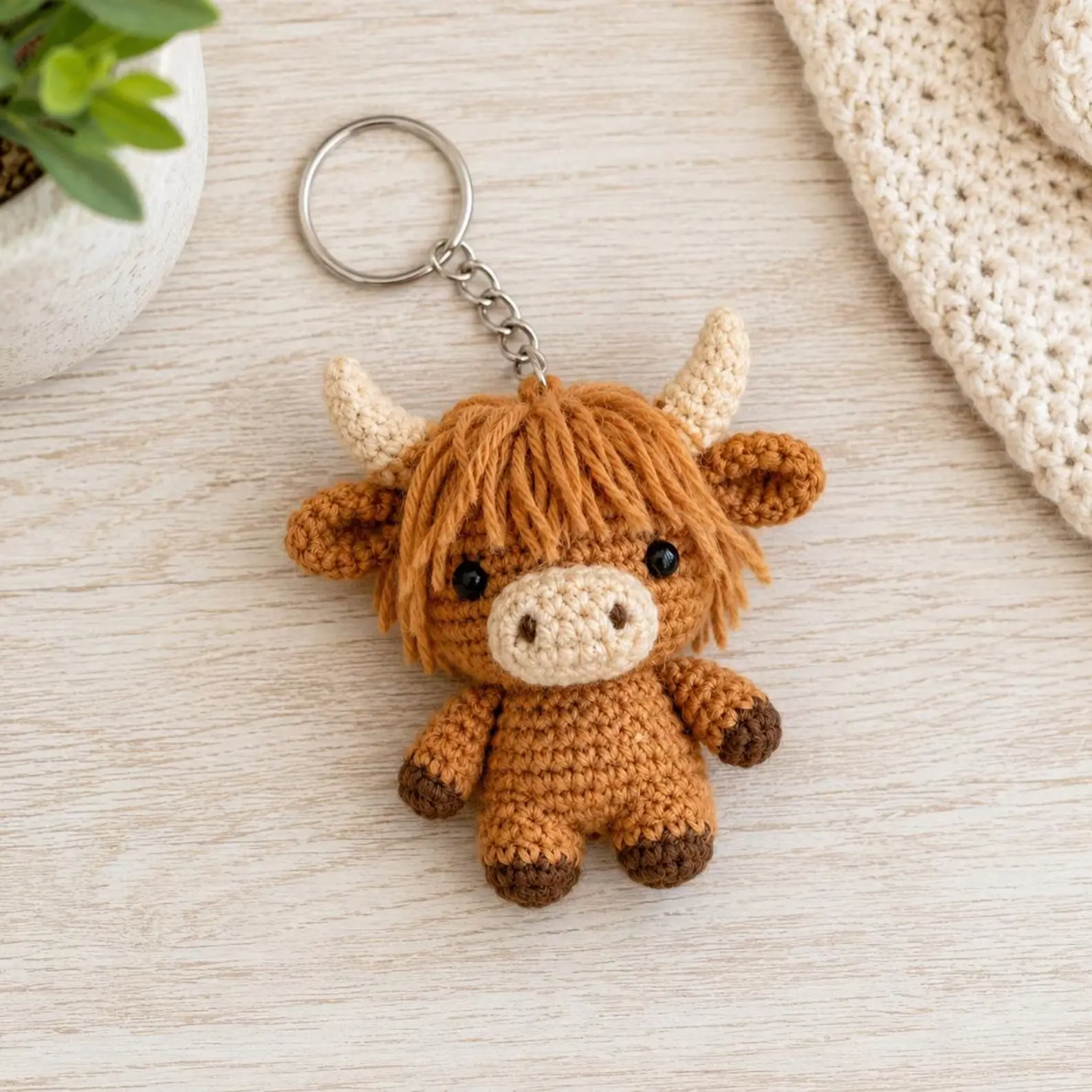 Highland Cow Crochet Keychain, Handmade Cow Plush Charm, Cute Amigurumi Farm Animal Keyring, Cow Lover Gift Accessory
