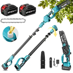 SeeSii 2 in 1 Cordless 8 inch Pole Saw & Mini Chainsaw with 2 Battery, Power Electric Polesaw for Tree Trimming, Chain Saw with Extension Pole, Limb Branch Cutter Pruner CH800C
