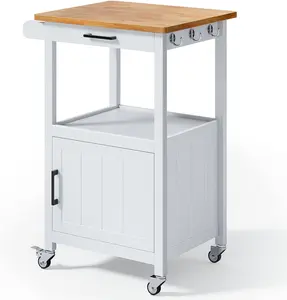 Gizoon Rolling Kitchen Island Cart with Drawer, Small Kitchen Island on Wheels, Microwave Cart, Small Home Coffee Bar, Microwave Stand, Kitchen Cart with Side Hook, White