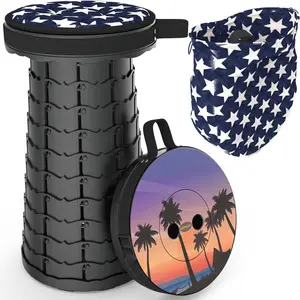 Upgraded Portable Collapsible Folding Stool - Sturdy Capacity 440lbs, Cushion, Retractable Telescoping, Camping Chair for Outdoor Hiking & BBQ