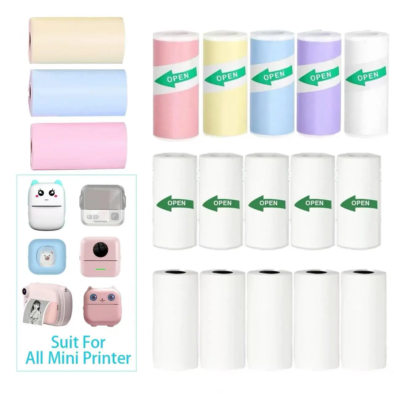 Mini Printer Paper, Thermal Sticker Paper for Pocket Inkless Printer, Self-adhesive Printing Machine Paper, Portable Mini Printer Paper for Photo, Note, Study, DIY