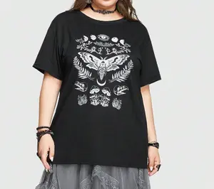 Women'S Plus Size T-Shirt With Dark Mushroom, Plant, Moth, Sun, Moon, Stars, And Eyes Graphic Print