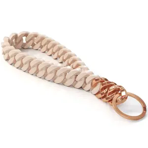 NEW! QTED x RINFIT Chain Wrist Lanyard for Keys - Keychain for Women and Men - Silicone Hand Loop Strap with Keyring. Color: Beige - Patented Design