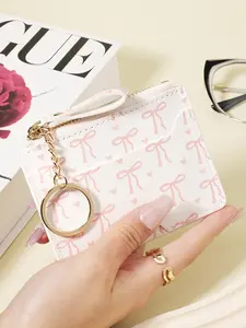 Fashionable and high-quality credit card storage bag Adorned with a Sleek Chain Keychain, simple and casual multi slot, fashionable zipper around coin wallet, school dormitory and back to school supplies bag