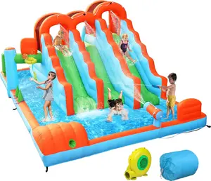 JOYMOR 10-in-1 Inflatable Water Slides for Kids Backyard with 3 Slides, Large Climbing Wall, Water Cannon, 1 min Blow up Water Slide for Outdoor Party w/Strong Blower, Carrying Bag, Ball