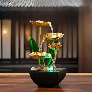Premium Indoor Tabletop Water Fountain, Lotus Design Relaxing Waterfall Humidifier with LED Light, Zen Home Decor for Living Room, Bedroom, Spiritual Gift