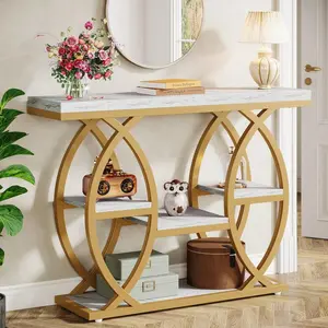 39.4" Console Table, Industrial 4-Tier Sofa Table Entryway Table, Narrow Wood Accent Table For Living Room, Hallway, Foyer, Rustic Brown