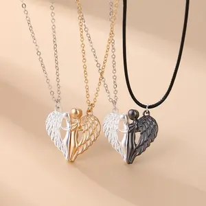 Lumina Vibe Jewelry Couple Magnetic Angel Wings Hugging Heart Pendant Necklace, Devil Wings Magnet Design, Valentine’s Day Gift Collarbone Chain