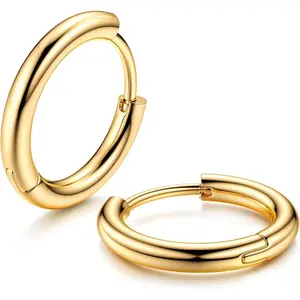 MILACOLATO G23 Solid Titanium Hinged Sleeper Cartilage Earrings Hoop Earrings Implant Grade Hypollergenic Small Huggie Hoop Earrings for Women Men Silver Black 8mm 10mm 12mm Daily