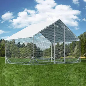 HOMBCK Large Metal Chicken Coop with Run Walk-in Poultry Cage Chicken Runs House Pen Cage Chicken Coops with Anti-Ultraviolet Cover for Outdoor Backyard Farm Use