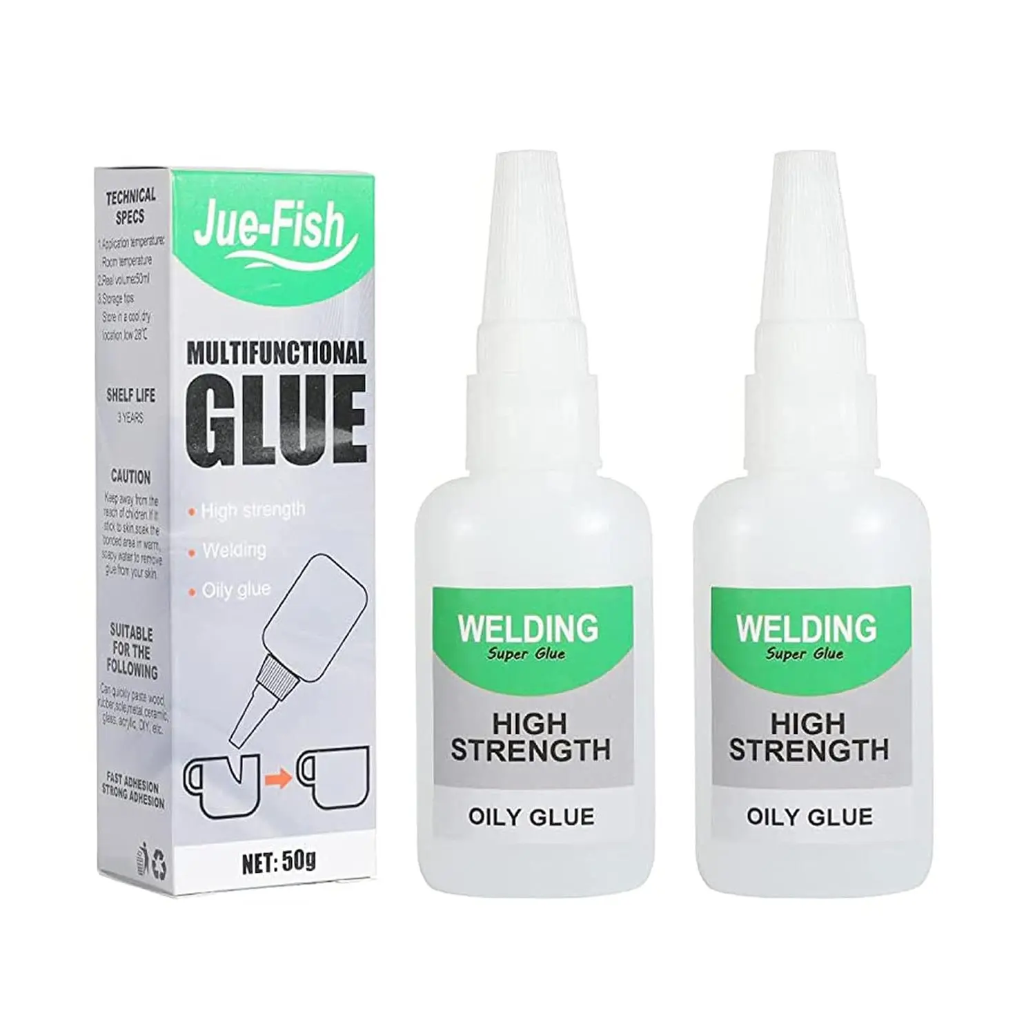 Jue-Fish Welding High-Strength Oily Glue - Ceramic Glue for Porcelain and Pottery Repair, , No Smell, Temperature Resistant, for Shoes, Metal, Plastic, , Leather, Glass, DIY, 2 Pack