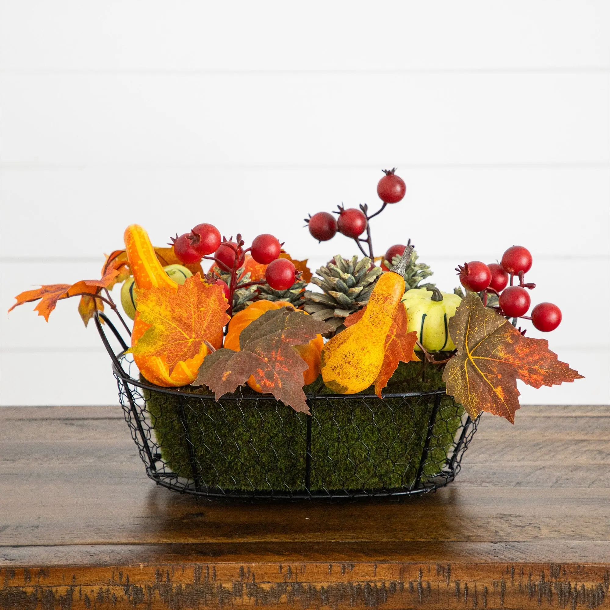9-in Faux Materials Multi-Element Decorative Arrangement - Synthetic Pumpkin, Gourd, Berry & Leaf Mix Home Decor Ornament, Cozy Fall Decor for Room Display, 1 Unit