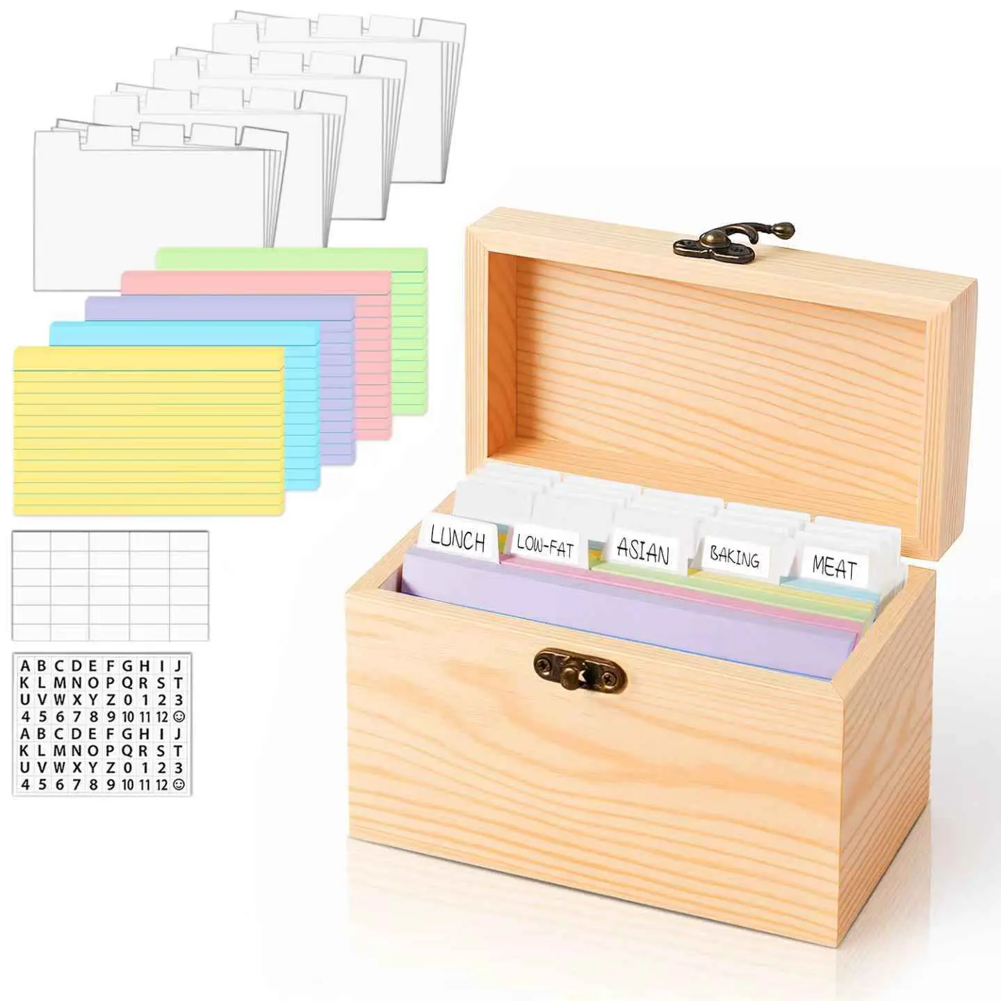 4x6\3x5 Index Card Holder Box – Heavy-Duty Wooden Storage Organizer with Cards & Dividers – Recipe, Study & Flash Card Organizer for Desk & Kitchen