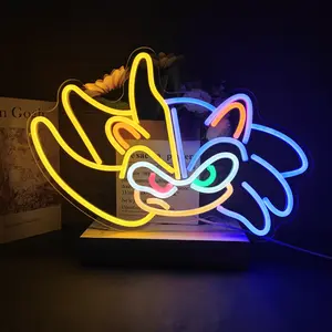 Sonic Hedgehog Neon Sign Anime LED Gamer Neon Sign Adjustable Cute Gifts Neon Lights For Bedroom Boys Game Room Girls Gifts Birthday Christmas Party Wall Decor Signs(16.54x12.59in)