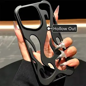 Luxury Matte Hollow Out Flame Phone Case For iPhone 16 17 15 14 13 11 12 Pro Max Plus Air Soft Dissipate Heat Bumper  Back Cover
