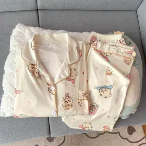 Chiikawa Usagi Cute Pajamas Set Women Spring Autumn Long Sleeve Pants Loungewear Kawaii Student Dormitory Home Sleepwear gift