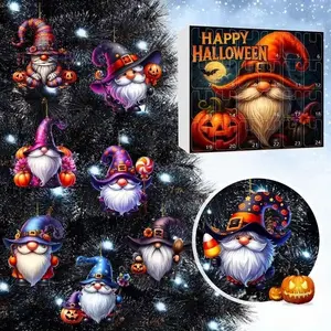 Halloween Christmas Countdown Calendar Set, 24-Piece 2D Flat Design, Pumpkin & Elf Decorations, Indoor Outdoor Party Home Decoration