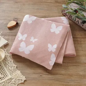 Soft Knitted Baby Blanket, Warm Crochet Butterfly Jacquard Design, Unisex, Suitable for Boys & Girls, Size 80x100 Cm