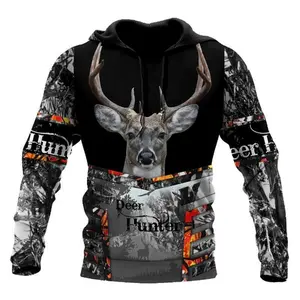 Men's New Fashion Hunting Enthusiasts Loose Hoodie 3D Printed Animal Deer Pattern Oversized Fashion Casual Comfortable Tops