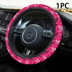 1pc 1.6 x 15 inch Pink Graffiti Rose car steering wheel cover, non-slip and comfortable, car interior accessory, no inner ring, easy to install and remove, suitable for all car models, a gift for car enthusiasts, holiday gift, 2.05LYY-4