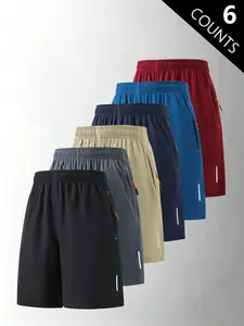 6-Pack Men’s Summer Ice Silk Lightweight Breathable Knee-Length Shorts — Trendy High Street/Street Style Casual Loose Fit Versatile Running & Fitness Shorts for Men