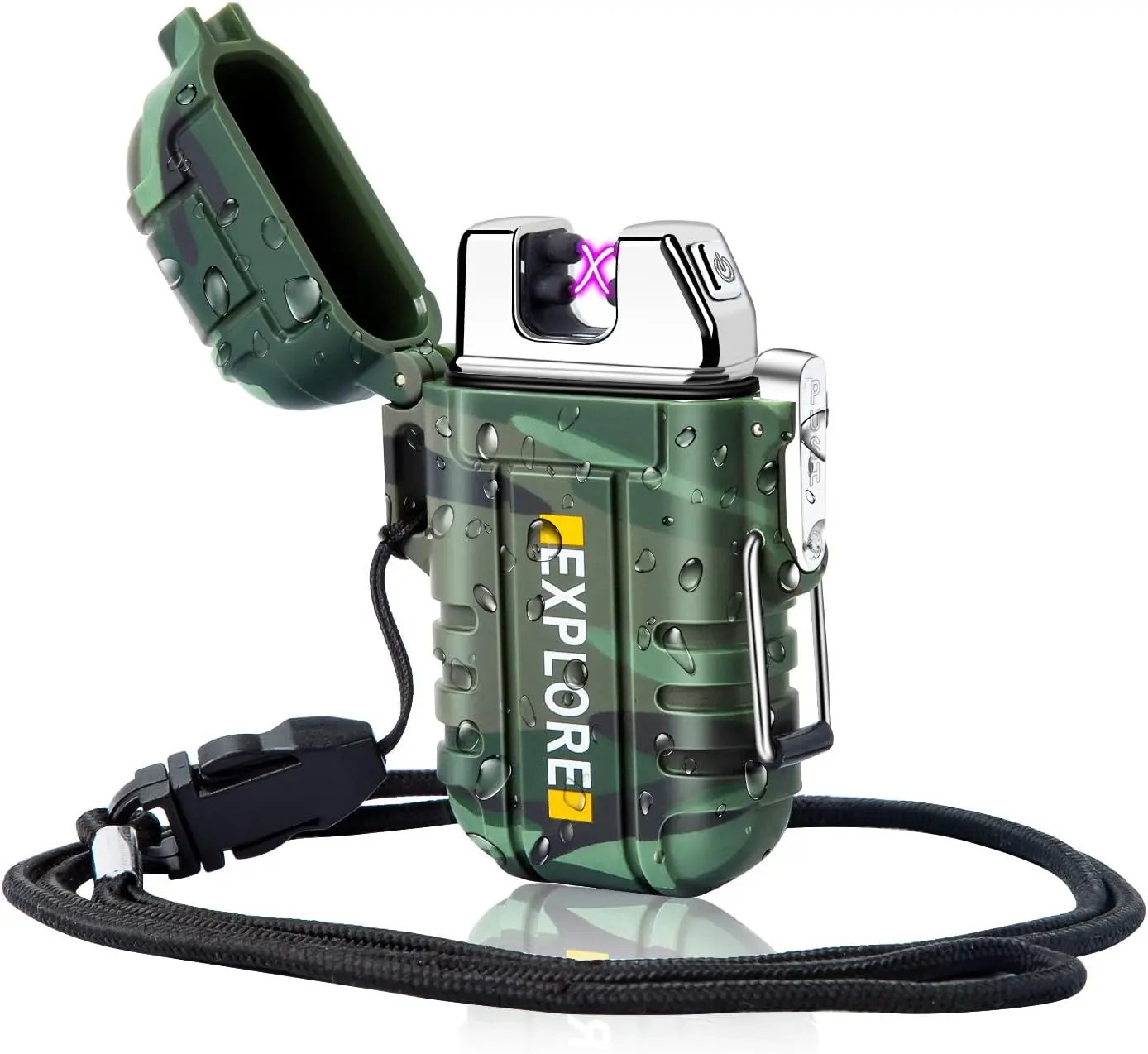 Lcfun Dual Arc Electric Lighter - Windproof, USB Rechargeable, Flameless Plasma, Waterproof - Outdoor Camping Male Gear with Tactical Look for Survival, Birthday Gifts for Men