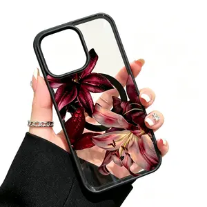 Dew - kissed Lilies' Rhapsody Pattern Magnetic Phone Case Supports Wireless Charging for iPhone 17 15 16 14 Pro Max 13 12 11 X  XS Air Plus  Shockproof Non Slip Protection Silicone Transparent Acrylic Cover Cellphone Protective iPhone  case