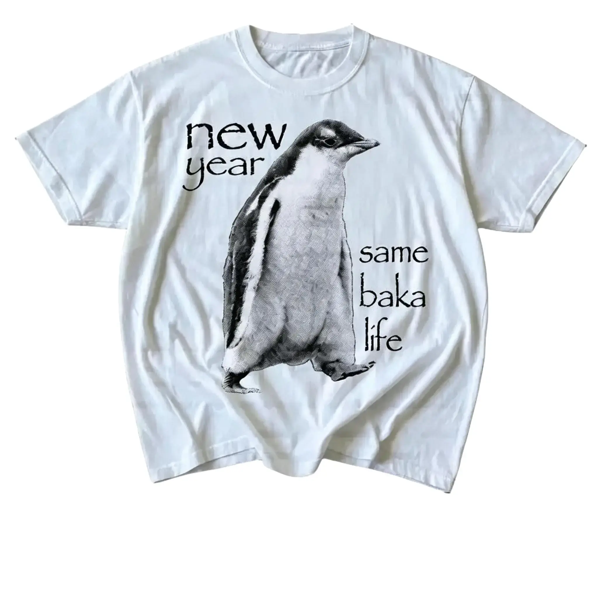Washed Graphic T-Shirt for Men | Oversized Funny Anime Baka Penguin Tee in Soft 230gsm Heavyweight Breathable Cotton