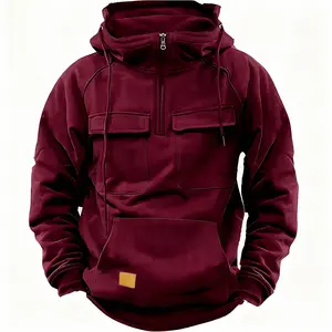 Men's casual clothing featuring a quarter-zip design, loosefit, and machine-washable sports hoodie with multiplepockets, suitable for casual sports and outdoor fitnessactivities, in long-sleeved style for men. SweatshirtsMenswear Pullover Fashion