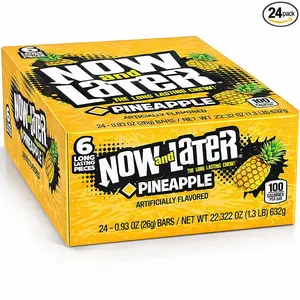 Now and Later Original Pineapple Chews, 0.93 oz 24-Bar Boxed Pack - Low Sodium Sour Chewy Tropical Flavor American Snack Candies