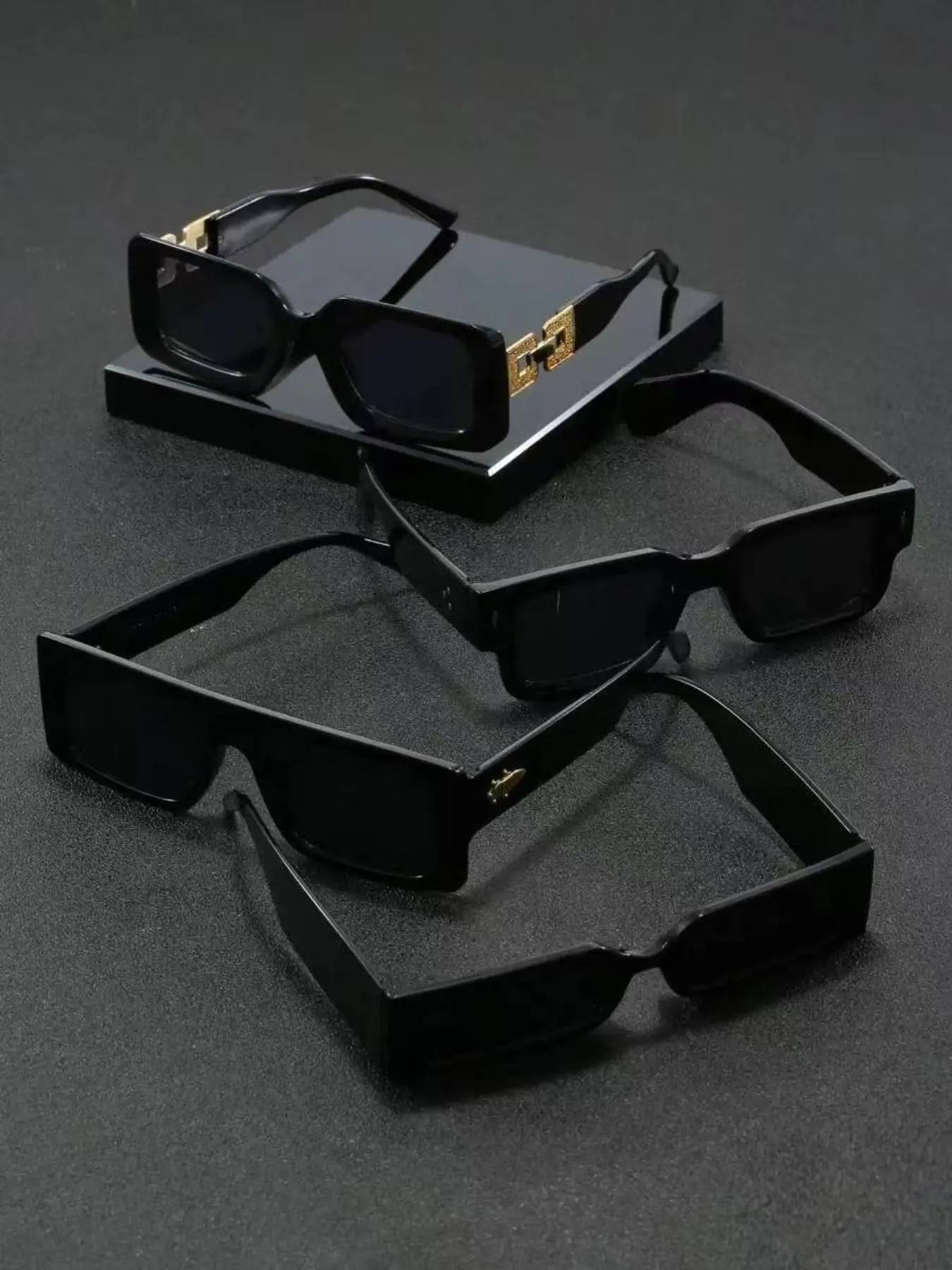 4 Pairs Square Plastic Decorative Glasses Set, Classic Simple Business Style Design, Suitable for Commuting Office Travel, Plastic Frame Sunglasses
