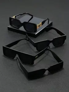 4 Pairs Square Plastic Decorative Glasses Set, Classic Simple Business Style Design, Suitable for Commuting Office Travel Streetwear