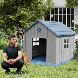 RIWENGO Durable Waterproof Plastic Dog House for Small to Large Sized Dogs Indoor Outdoor Elevated Floor UV Resistant Air Vents Drainage Holes Ground Nails Easy Clean and Assemble