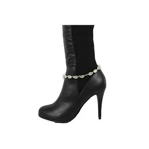 TFJ Women Western Jewelry Boot Anklet Bracelet Metal Chain Heels Shoe Flower Long Leaves Charm Silver Color