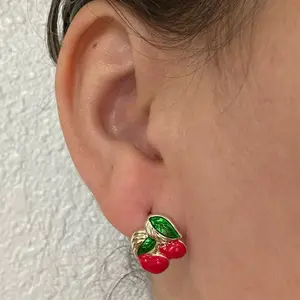 Cherry Hoop Earrings for Women - Red and Green Cherry Design - Perfect for Casual and Formal Wear