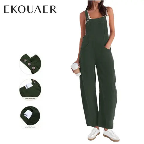 Ekouaer Lady Women's Corduroy Overalls - Loose-Fit, Wide-Leg, Sleeveless, Multi-Size, Pocketed Casual Jumpsuits for Fall, Winter Maternity Outfits