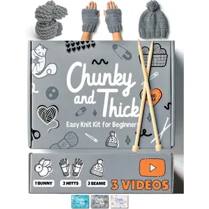 Complete Knitting Kit for Beginners - Learn to Knit Kit with Accessories Including Thick Gray Beginner Yarn Bamboo Needles Video Tutorials & Written Guide