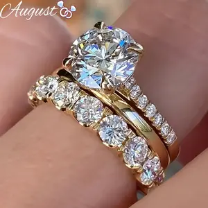 Women's 3-Piece AAA Grade Round CZ Stackable Wedding Ring Set, Engagement Ring for Wedding & Engagement Events (Multi-Size, Solid Sparkle Cubic Zirconia), Stackable Rings
