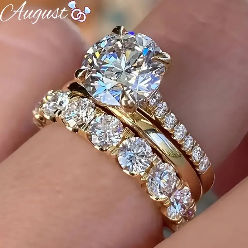 Women's 3-Piece AAA Grade Round CZ Stackable Wedding Ring Set, Engagement Ring for Wedding & Engagement Events (Multi-Size, Solid Sparkle Cubic Zirconia), Stackable Rings