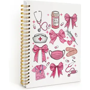 School Essentials,  Student Supplies, Nurse Accessories for Work, Nurse Notebook,  Pink Bow  Notebook for Women, 5.5x8.3 Hardcover Spiral Journal