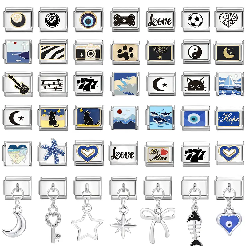 Hot New Design Heart Star Eyes Cat Paws Butterfly Italian Charm Links Stainless Steel Fit 9mm Bracelet Jewelry DIY Making Gifts Gift for love