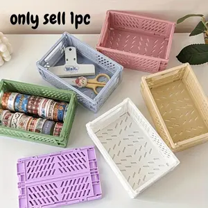 Mini folding plastic storage box, student desktop organizer, hand account tape, stationery folding basket, storage basket, Portable storage basket, Home organizer