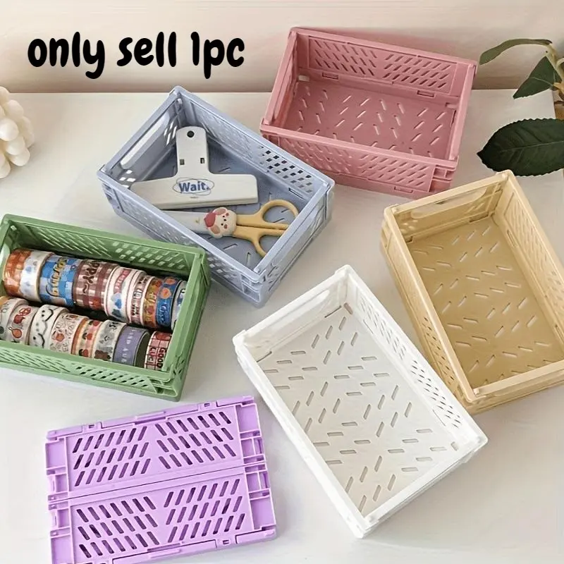 Mini folding plastic storage box, student desktop organizer, hand account tape, stationery folding basket, storage basket, Portable storage basket, Home organizer