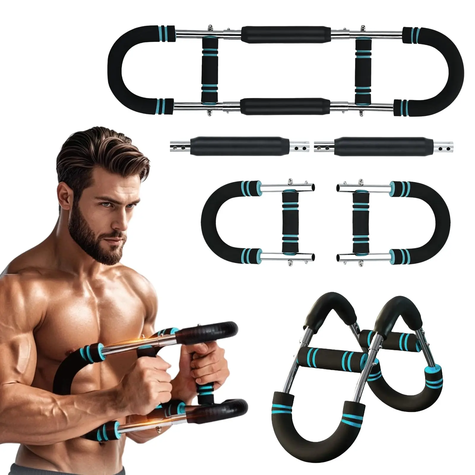 Unisex Adjustable Resistance Bar - 60-110lb Compact Efficient Arm Trainer with Hand Grip, Customizable Workouts for Upper Body Strength, Biceps Home Gym Fitness Accessory