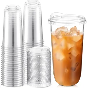 Clear Plastic Cups with Strawless Sip Lids Disposable Round Bottom Togo Cups for Coffee Smoothie Cold Beverage Coffee Shops and Party Catering (20 oz,50 Pcs)